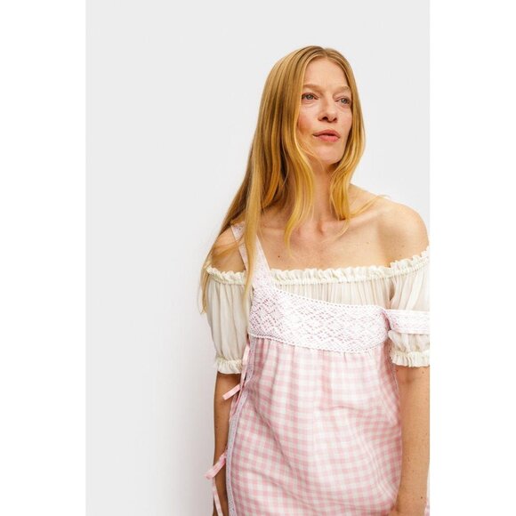 Sleeper Greta Layered Gingham Midi Dress Pink Vichy Womens Size Large - Picture 2 of 9